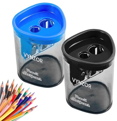 2 PCs Pencil Sharperner with Container Dual Holes (8mm, 12mm)- Handheld,Durable Pencil Sharpners,for Kids, Adults,School, Home and Office - Triangular