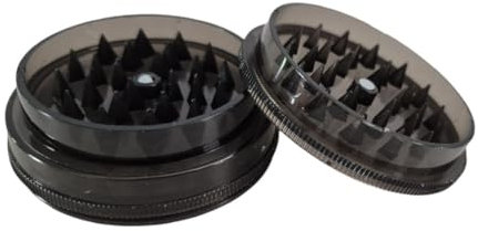 Kräutermühle/Grinder aus Kunststoff, 3-teilig, 60 mm, Lagerungsfunktion, zum einfachen Zerkleinern von Gewürzen und Tabakwaren - mit Farbwahl (Schwarz)