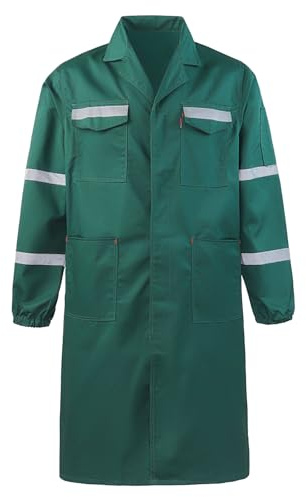 KTWOLEN Homme Blouse de Laboratoire Multi-poches Blouse de Travail à Haute Visibilité Vêtements de Travail Réfléchissantes Chemises Veste de Laboratoire, Vert, L