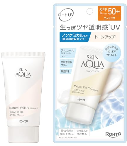 SKIN AQUA Natural Veil UV Essence Clear White SPF50+ PA++++ 50g – Lightweight Japanese Sunscreen for Smooth, Bright-Looking Skin