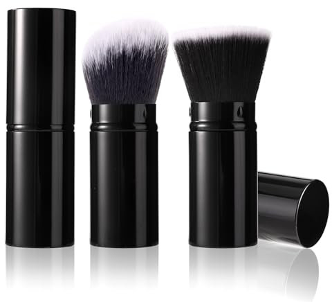 2stk Einziehbarer Make-up-Pinsel, Reise-Gesichtspuderpinsel Mehrzweck Kabuki-Gesichtsrougepinsel Grundierungspinsel für Kosmetik Sonnenschutz Polieren Bronzer (Schräger Kopf und Flacher Kopf)