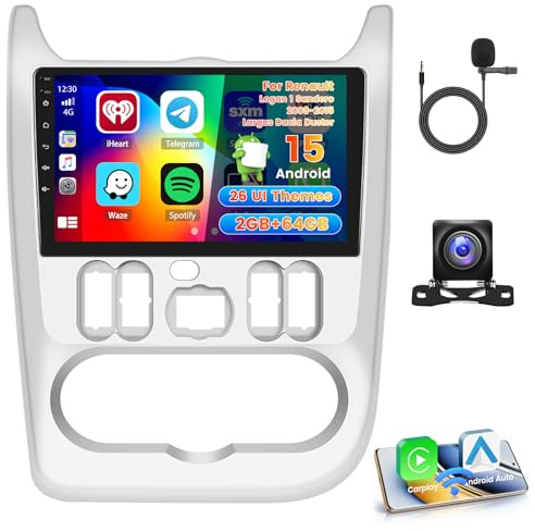 Roinvou 2+64G Autoradio Android pour Renault Logan 1 Sandero 2009-2015 Largus Dacia Duster avec CarPlay sans Fil Android Auto, 9 Pouces Écran Radio Wi-FI GPS Bluetooth EQ FM/RDS SWC Caméra de Recul