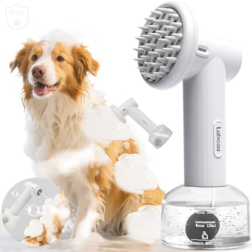 Pet Electric Foaming Shampoo Dispenser with Brush for Dogs Bathing, Soft Brush, Massaging and Grooming, Bubble/Spray Mode, Rechargeable Dog Foam Sprayer Soap Dispenser for Short/Long Haired Pet