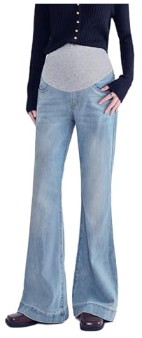 Olamao Jean bootcut pour femme enceinte avec taille réglable – Pantalon en denim élégant avec poches pour femmes jusqu'à 175 cm – Jean stretch Bootcut pour femmes enceintes, Style-02, M