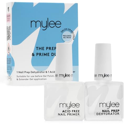 Mylee Nail Prep & Prime Duo – Dehydrator & Acid-Free Primer for Gel Nails – Boosts Adhesion, Prevents Lifting & Chipping – Salon-Quality Prep for Long-Lasting, Chip-Free Gel Manicures
