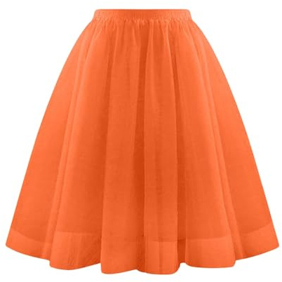 Tüllrock Damen Midi Mesh Puffy Tüll Rock A-Linie Elastisch Bund Petticoat Einfarbig TüTü Faltenrock Karneval Ballettrock 80er Unterrock Leicht Tanzkleid Fasching Röcke Orange XXL