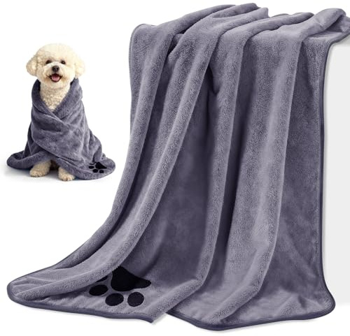 Blanlody 2 Pièces Serviette Chien,Serviette pour Chien 75 X 35 Cm Serviette De Toilette Extra Absorbante, Doux Séchage Rapide Microfibre pour Chats, Chiens Ou Autres Animaux, (Gris,S)