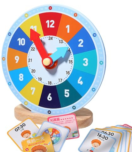 Reloj De Aprendizaje Para Niños – Madera | Reloj De Pared Para Niños Pa-ra El Dormitorio | Gran Re-loj Mini Con 25 Tarjetas Analógicas Y Digitales Par-a El Reconocimiento De La Hora Y Los Números