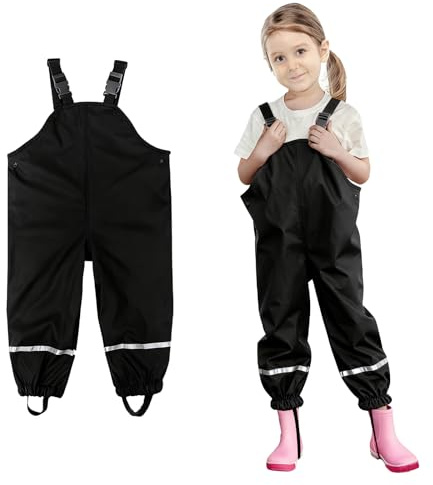 Fjquamitix Kids Waterproof Rain Trousers Boys Girls Mud Dirty Proof Pants with Reflective Strip for Rain Pants Children Windproof for Age 3-10 Years (UK, Age, 5 Years, 6 Years, Regular, Black)