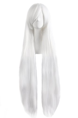 Mapofbeauty 40 Pulgadas/100cm Traje de Cosplay Peluca de Moda，Blanco