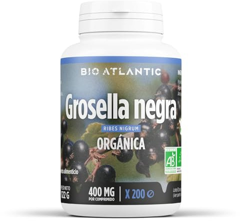 ✿ Grosella Negra Orgánica - 1200 mg por dosis diaria - 200 comprimidos - Alta Concentración, Formato Ahorro, Premium y Vegetal