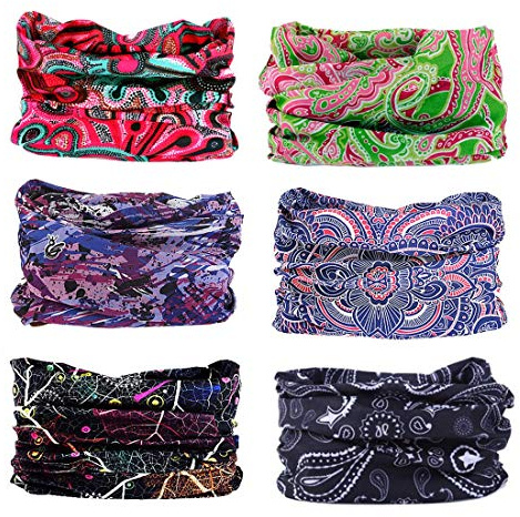 Toes Home 6PCS Outdoor Headband Elastic Seamless Bandana Neck Gaiter Scarf Sport Headwear Boho Series for Yoga Hiking