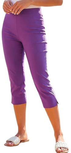 Roman Cropped Trousers for Women UK Ladies Capri Leggings Summer Pants Short Crop Stretch 3/4 Length Three Quarter Pedal Pusher Clothes Elasticated Bengaline Cut Off - Mauve - Size 16