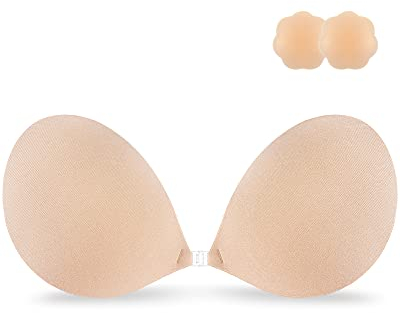 Niidor Adhesive Bra Strapless Sticky Invisible Push Up Fabric Bra Nipple Covers for Backless Dress Nude