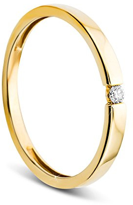OROVI Anillo de compromiso para mujer, oro amarillo 375 de 9 quilates, anillo de oro con diamante natural en engaste, anillo de oro hipoalergénico para mujer, joyas de oro, incluye caja de regalo