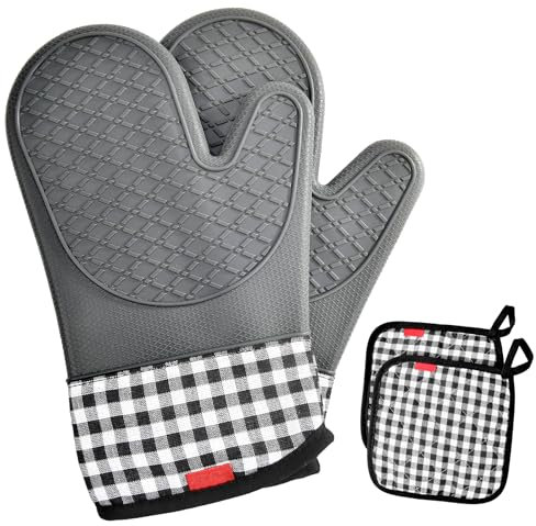 Ankway guanti da forno e presine, da cucina con sottopentola e sottopentola, resistenti al calore, antiscivolo con impugnatura ruvida moderno 4 pcs