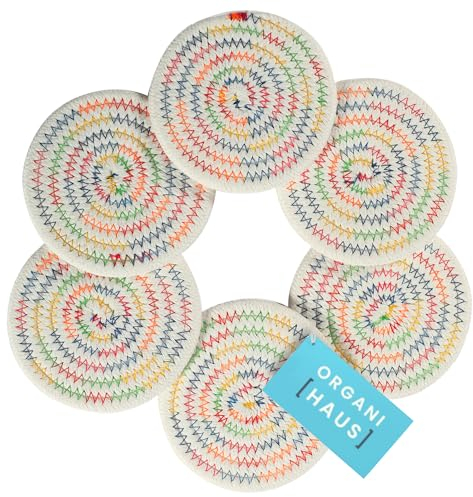 OrganiHaus Rainbow Drink Coasters Set of 6, Absorbent Cotton Woven Cup Coasters, Rustic Farmhouse Boho Decor for Coffee Table and Drinks Protection, Cute Coaster for Drinks, Coaster for Office Desk