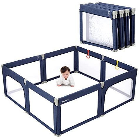 Doradotey Baby Playpen Foldable for Toddlers 1-3, Size and Shape Adjustable Enclosure, 8-Panels Detachable Gate 79x71 Large Indoor Playard, Easy Assembly and Clean, Safety Fence Play Area, Blue