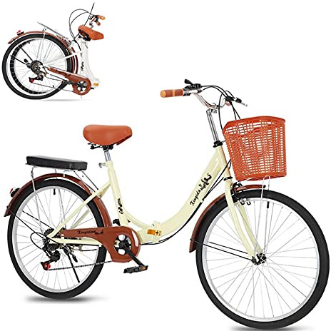20-inch folding bike,adult teenager folding bikes 6-variable speed Before after Double shock absorption with lights and basket/Shipment from German warehouse/Color: red/black/white/beige
