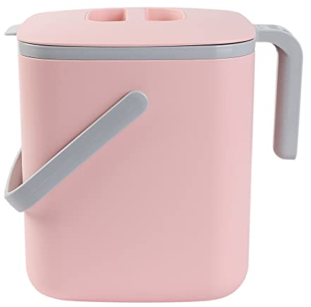BLUE GINKGO Kitchen Compost Bin [5L] – Filter-Free, Odor-Tight Countertop Food Waste Pail with Handles (Made in Korea, Pink)