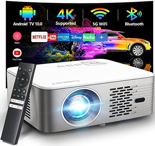 CiBest Smart 4k Projector with WiFi 6 and Bluetooth, Outdoor Movie Proyector Full-Sealed Optical Engine 1000 ANSI Home Ceiling Projector with Autofocus, Streaming Apps (4K-1)