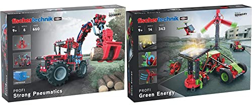 fischertechnik 559876 Profi Strong Pneumatics – Bausatz für Kinder ab 9 Jahren & 559879 Profi Green Energy – Bausatz für Kinder ab 9 Jahren, Experimentierkasten für Solar