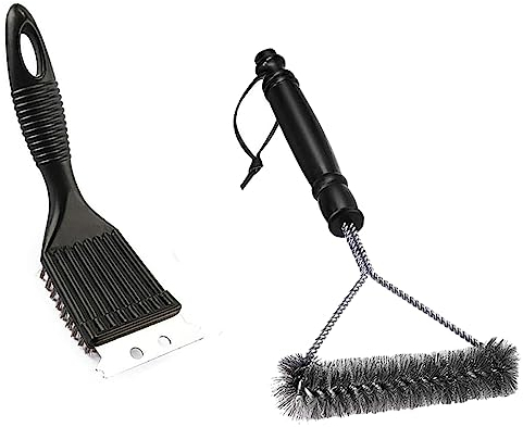 KOMUNJ 2 Packs Metal BBQ Grill Cleaning Brush and Scraper with Extra Brush Head BBQ Cleaner,Accessories for Gas, Charcoal, Grill Grates