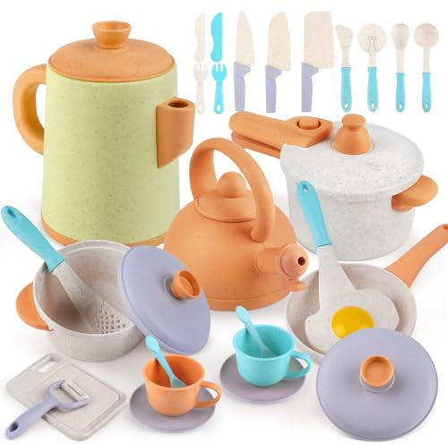 Dreamon Mud Kitchens Accessories Outdoor Indoor Toy Kitchen for Kids Pots and Pans Playset Pretend Role Play Cooking Cookware Kettle Toy Gift 3 4 5 6 Boys and Girls Toddler