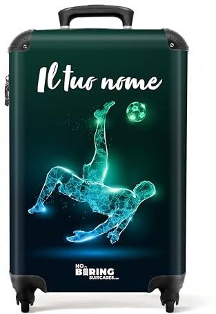 NoBoringSuitcases.com® Children's Luggage Kids Suitcase for Boys - Personalised Lightweight Cabin Suitcase on Wheels - Silhouette Football Player - 55x40x20cm - Hard Shell Trolley - 20 - 10kg