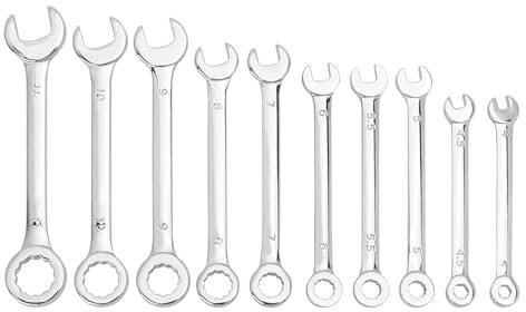 Bestgle 10 Piezas Llaves Fijas con Carraca 4-11mm, Juego Métrico Estándar, Juego de Llaves de Carraca Métricas Combinadas Engranaje de Trinquete de 72 Dientes