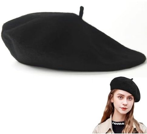 ARROMI Baskenmütze Damen, Barett, Damenmütze, Retro-Wintermütze, Wintermütze Barett, Modeaccessoire-Schmuck, Schiebermütze Damen, Geeignet Für Treffen Mit Freunden, Partydekoration (Schwarz)