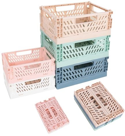 NCCHDZSW Klappbox 5 Pcs Klappkiste Tragbar Bunt 3 Klappbox Klein (20.5 x 15 x 9cm) 2 Aufbewahrungsboxen (15 x 9.7 x 6cm) Aufbewahrungskiste Körbe Aufbewahrung für Küche Bad Büro Schlafzimmer Schublade