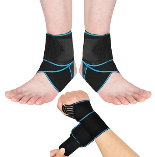 2 Supporti Per Caviglie Sportive, 1 Supporto Per Polsi Sportivi, Dispositivi Di Protezione Per Bende, Anti-Distorsione Caviglia E Polso, Dispositivi Di Protezione Per Fitness Da Calcio