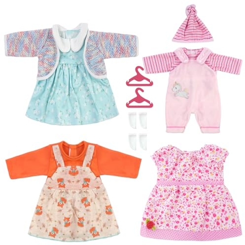 Aolso Ropa para Muñecas Bebé，4pcs Ropa para Muñecos Bebé，Conjunto de Ropa de Muñeca,Juego de Disfraz de Muñeca para Niños y Niñas,Accesorios para Muñeca Serie Floral(No Muñecas)