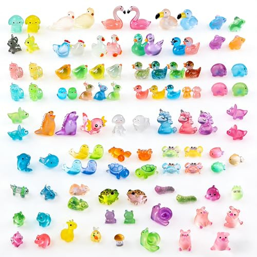ACEBON 102 st Lysande Hartsdjur, Miniatyrfigurer Glow in The Dark för Älvträdgårdar, Akvariedekor, Dockhusscener och Mikrolandskap, Gör‑det‑själv Dekoration