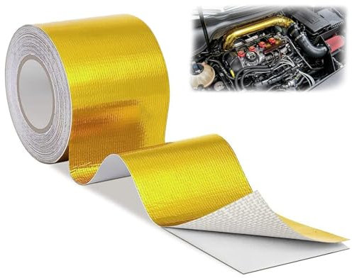 Jortmrd 10M x 5cm Bande Thermique Echappement Doré Scotch Aluminium Isolant Thermique Ruban Adhésif Aluminium Autoadhésif Heat Shield Wrap Tape Pour Tuyau D'admission De Voiture
