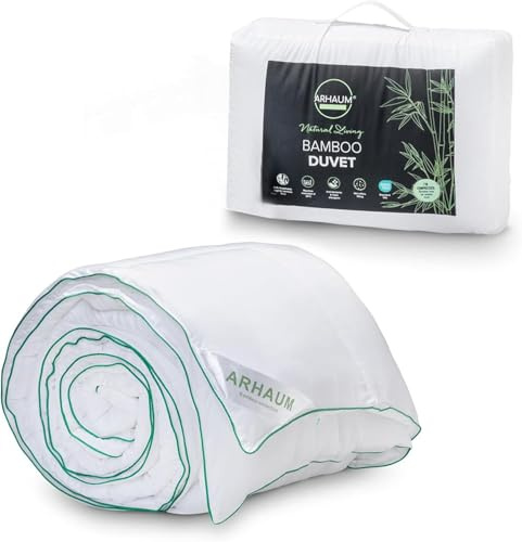 ARHAUM 100% Natural Bamboo Duvet – Lightweight Breathable & Hypoallergenic Quilt – Ultra Soft & Silky with Microfibre Fill – All Seasons Comfort (Single - 135 x 200CM, 10.5 TOG)