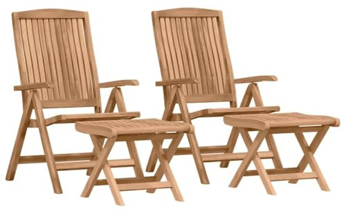 vidaXL Juego de Sillas de Jardín de Teca Sólida de 2 Piezas | Respaldo Ajustable Plegable Natural, Disfrutar al Aire Libre, Sillas Cómodas y Resistentes, Muebles para el Jardín, Balcón