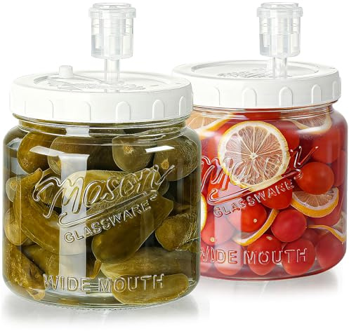 Dwbligt 2 Pack Fermentation Jars with 3 Airlocks, Half Gallon Glass Jars with Airtight Lid, 64 oz Wide Mouth Mason Jar with Scale Line for Pickling, Mead Making, Kimchi, Sourdough and Food Containers