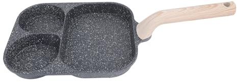 Fictory Sartén para huevos, 3 secciones, a prueba de palos, parte inferior plana para desayuno, mango resistente al calor, filete y tortilla, color negro, calidad asequible