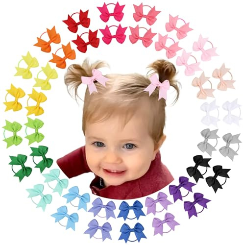 Vobobe 40 Stück 5 cm Baby Haargummis, Haargummis für Kleinkinder mit Schleifen, elastische Pferdeschwanzhalter Mini klein für Babys, Mädchen, Säuglinge (Baby Haargummis-A)