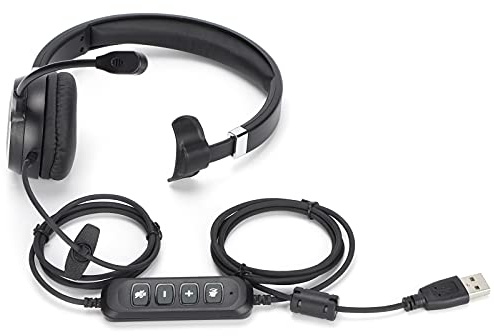 XFSLDOPRW Cuffie telefoniche USB monoauricolare con microfono, cuffie da ufficio per chiamate aziendali, braccio girevole regolabile e clip per la testa, audio a banda larga con