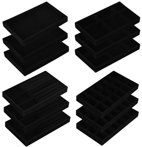 YIXNSW 3 Sätze 12 Stück Schmuckaufbewahrung Schublade Organizer, 21,3 x 12,4 x 2,4cm Schmucktablett Stapelbar Set, Schwarze Schmuck Organizer Schublade für Ohrringen, Ringen, Halsketten