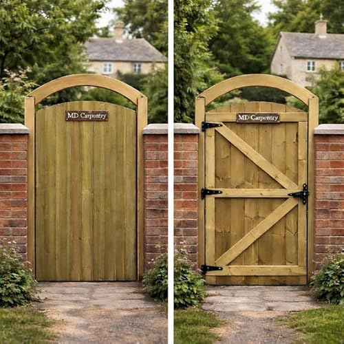 MD Carpentry Arched Wooden Garden Gate – Pressure Treated Timber, Rear Z-Brace & Lockable Backside Design ((180cm High x 75cm Wide x 6cm Deep))