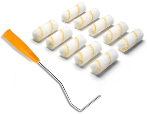 Motswedi Set di Rulli da Pittura 10 cm con Staffa – 10x Piccolo Rullo per Pittura Murale, Soffitti e Porte – Set di Rullo Vernice con Applicazione Pulita e Senza Striature