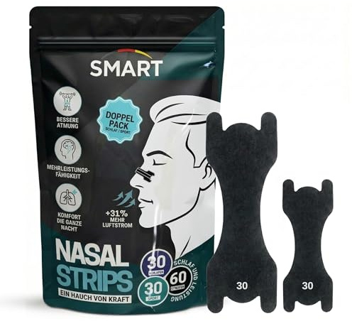 Cerotti Nasali Antirussamento Neri 60 Pezzi – Strisce Nasali Sport & Notte, Dilatatore Nasale Esterno per Respirare Meglio dal Naso, Cerotti per Non Russare, Nasal Strips Running Crossfit, Cerottini