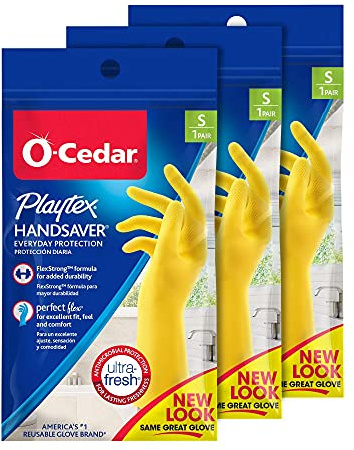 Playtex HandSaver Reuseable Rubber Cleaning Gloves (Small, 3 Pairs), Everyday Protection Reusable Household Gloves. (Pack of 3)