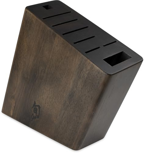 Shun Cutlery 8-Slot Angled Knife Block, Hardwood Block with Attractive Dark Stain, Authentic, Japanese Universal Knife Block, Knife Holder for Kitchen Counter