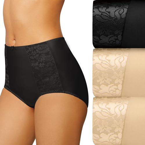 Bali Womens Double Support Pack, Cool Comfort Underwear, Full Coverage Panty, (Colors May Vary) Briefs, Soft Taupe/Black/Soft Taupe, 7 US