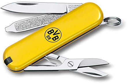 VICTORINOX Taschenmesser Classic SD BVB-Edition, 7 Funktionen, Swiss Made, Multitool mit kleiner Klinge, Schere, Nagelfeile, Gelb/Schwarz
